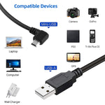 90도 미니 USB 수컷 to USB 2.0 AM 어댑터 케이블, 길이: 25cm, 오른쪽 각도 미니 USB