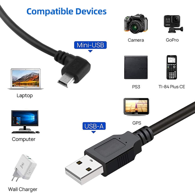 90도 미니 USB 수컷 to USB 2.0 AM 어댑터 케이블, 길이: 25cm, 오른쪽 각도 미니 USB