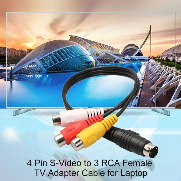 4핀 S-비디오 TV to RCA 변환기 AV 암 케이블 어댑터, 길이: 20cm, S-비디오 to AV 3RCA 암