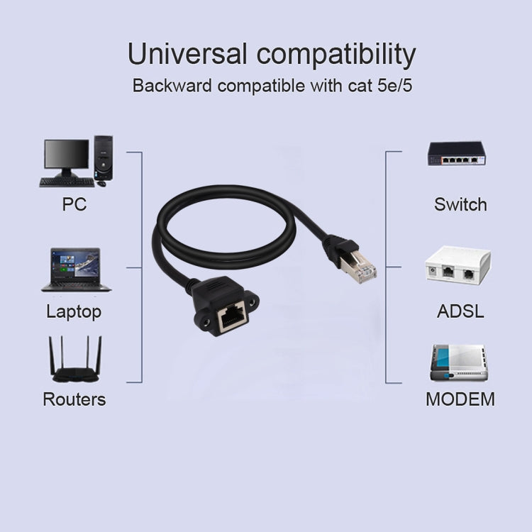 RJ45 암-수 CAT5E 네트워크 패널 마운트 나사 잠금 연장 케이블, 길이: 1.5m, 1.5m