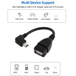 90도 미니 USB 수 to USB 2.0 AF 어댑터 케이블 OTG 기능 포함, 길이: 13cm, 오른쪽 각도 미니 USB, 13cm