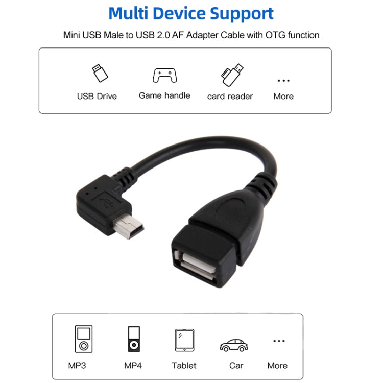 90도 미니 USB 수 to USB 2.0 AF 어댑터 케이블 OTG 기능 포함, 길이: 13cm, 오른쪽 각도 미니 USB, 13cm