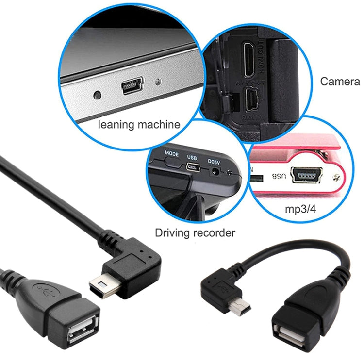 90도 미니 USB 수 to USB 2.0 AF 어댑터 케이블 OTG 기능 포함, 길이: 13cm, 오른쪽 각도 미니 USB, 13cm