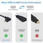 17cm 90도 마이크로 HDMI 오른쪽 방향 수컷 to HDMI 암컷 케이블 어댑터, 직각, 길이: 17cm