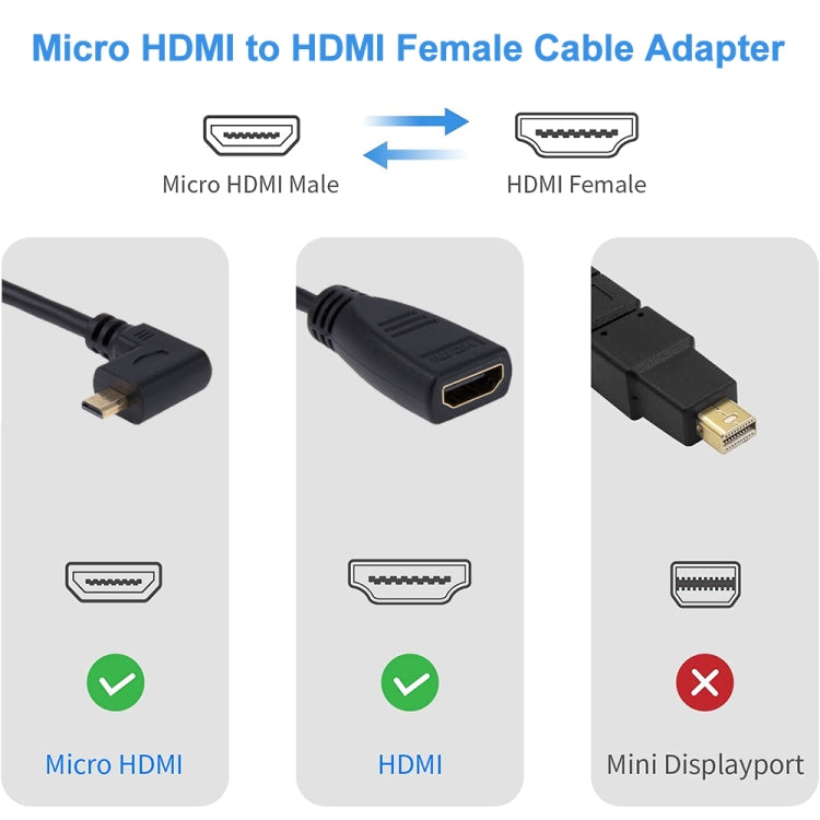 17cm 90도 마이크로 HDMI 오른쪽 방향 수컷 to HDMI 암컷 케이블 어댑터, 직각, 길이: 17cm