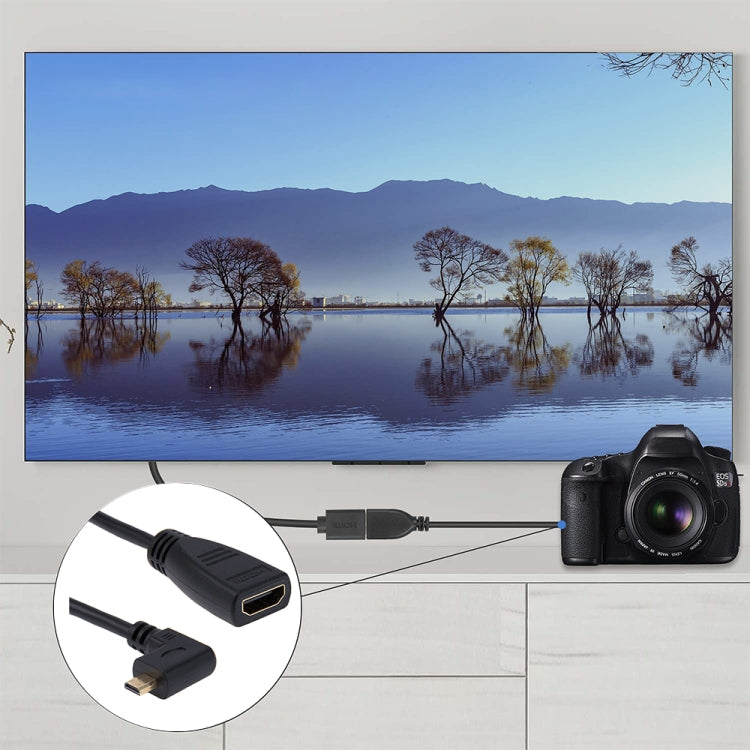 17cm 90도 마이크로 HDMI 오른쪽 방향 수컷 to HDMI 암컷 케이블 어댑터, 직각, 길이: 17cm