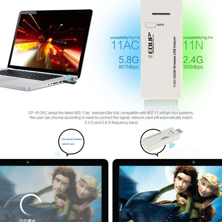 EDUP AC-1601 802.11AC 1200M 듀얼 밴드 USB 3.0 와이파이 무선 어댑터, AC-1601 1200Mbps