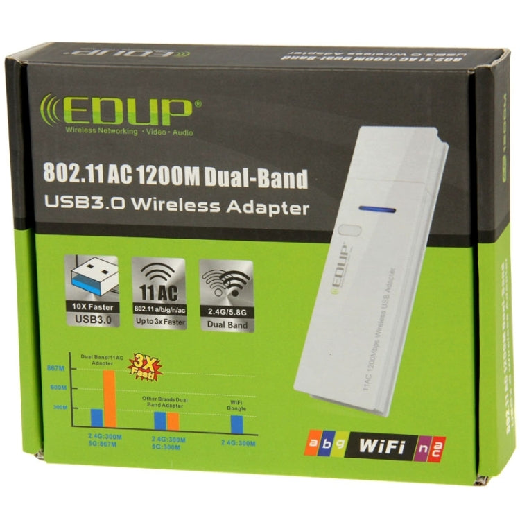 EDUP AC-1601 802.11AC 1200M 듀얼 밴드 USB 3.0 와이파이 무선 어댑터, AC-1601 1200Mbps