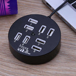 고속 8포트 USB 2.0 휴대용 원형 허브, 길이: 60cm 원형 8포트 USB 2.0 허브 멀티포트 분배기 확장 어댑터 노트북 PC용, 1TB 모바일 HDD 지원, 원형(화이트), 원형(블랙)