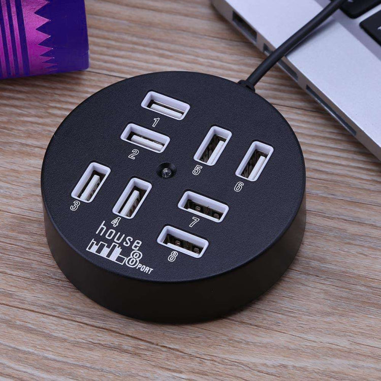 고속 8포트 USB 2.0 휴대용 원형 허브, 길이: 60cm 원형 8포트 USB 2.0 허브 멀티포트 분배기 확장 어댑터 노트북 PC용, 1TB 모바일 HDD 지원, 원형(화이트), 원형(블랙)