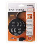 고속 8포트 USB 2.0 휴대용 원형 허브, 길이: 60cm 원형 8포트 USB 2.0 허브 멀티포트 분배기 확장 어댑터 노트북 PC용, 1TB 모바일 HDD 지원, 원형(화이트), 원형(블랙)