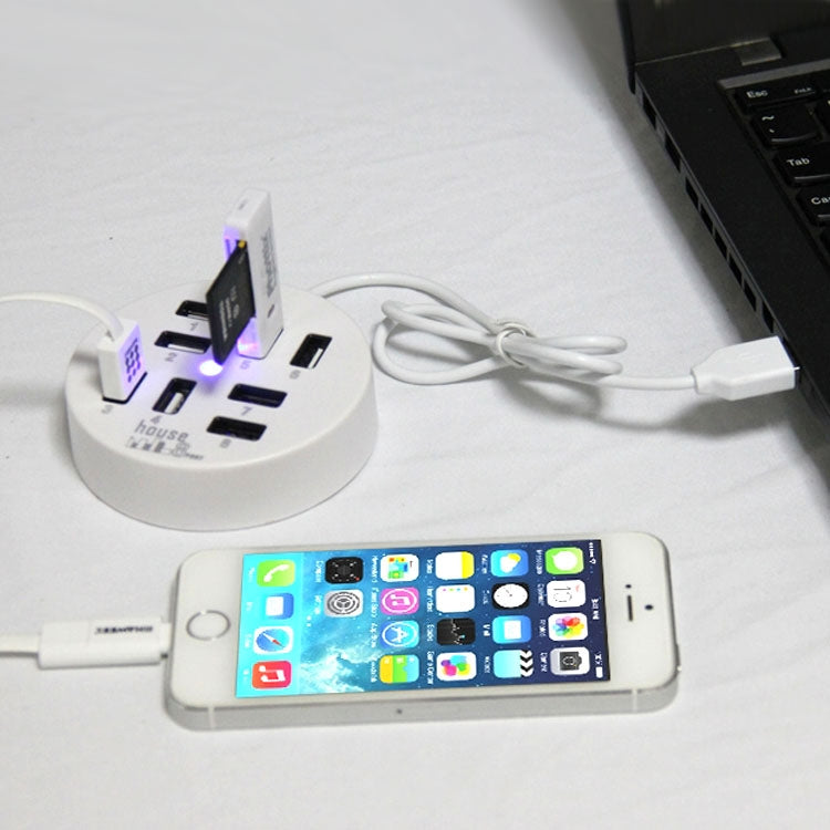고속 8포트 USB 2.0 휴대용 원형 허브, 길이: 60cm 원형 8포트 USB 2.0 허브 멀티포트 분배기 확장 어댑터 노트북 PC용, 1TB 모바일 HDD 지원, 원형(화이트), 원형(블랙)
