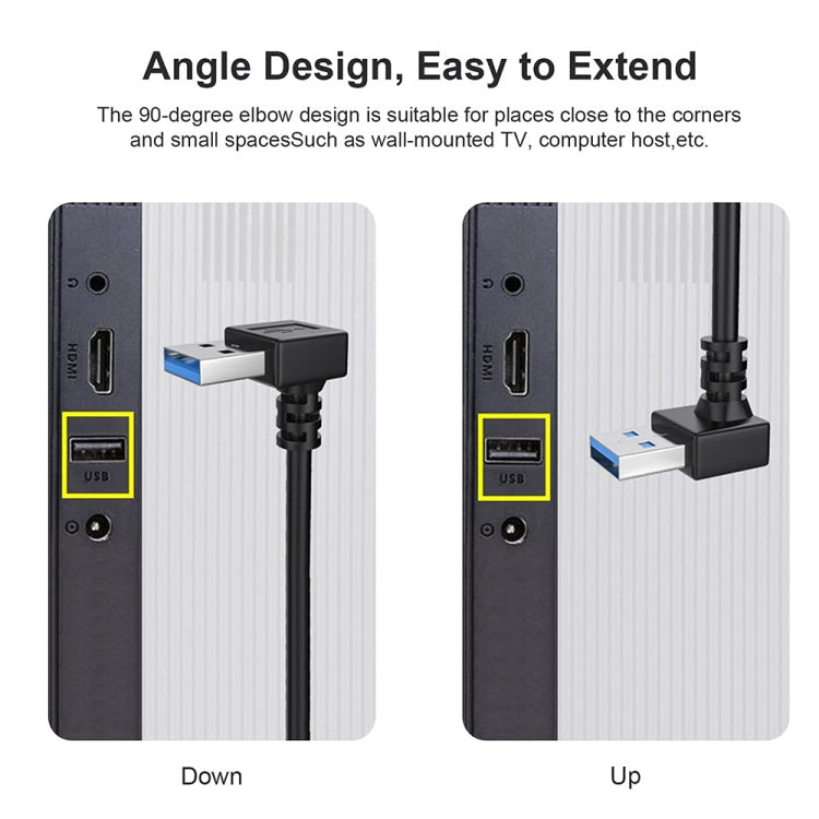 USB 3.0 다운 앵글 90도 연장 케이블 수-암 어댑터 코드, 길이: 15cm, 다운 앵글 AM to AF, 길이: 15cm