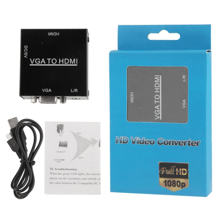 HD 1080P HDMI 미니 VGA to HDMI 스케일러 박스 오디오 비디오 디지털 변환기 어댑터 PC / HDTV용, HD 1080P