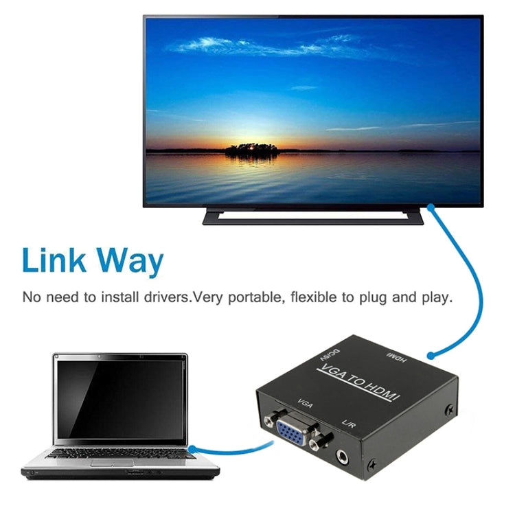 HD 1080P HDMI 미니 VGA to HDMI 스케일러 박스 오디오 비디오 디지털 변환기 어댑터 PC / HDTV용, HD 1080P