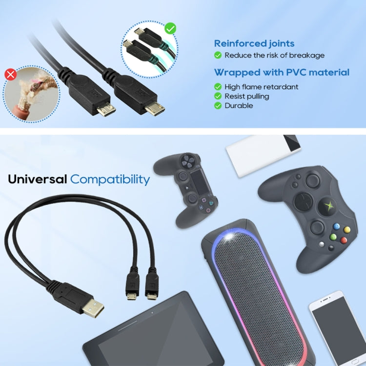 USB 2.0 수-2 마이크로 USB 수 케이블, 길이: 약 30cm, USB 2.0 AM-2 마이크로 USB