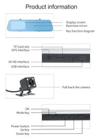 풀 HD 1080P 4.3인치 화면 디스플레이 듀얼 카메라 차량 DVR, 140도 광각, 야간 투시 / 주차 모니터링 / 루프 녹화 / 모션 감지 / G-센서 / TF 카드 지원, 4.3인치