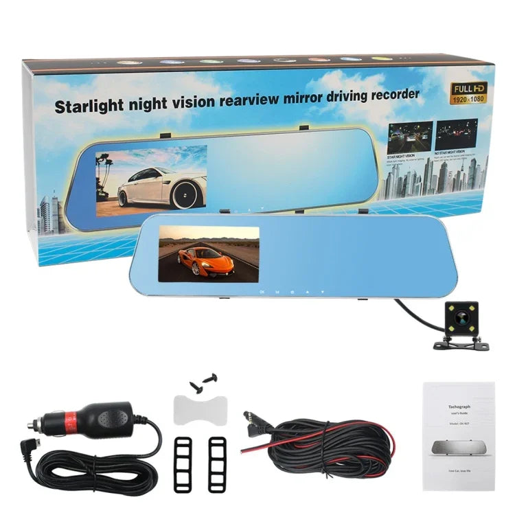 풀 HD 1080P 4.3인치 화면 디스플레이 듀얼 카메라 차량 DVR, 140도 광각, 야간 투시 / 주차 모니터링 / 루프 녹화 / 모션 감지 / G-센서 / TF 카드 지원, 4.3인치