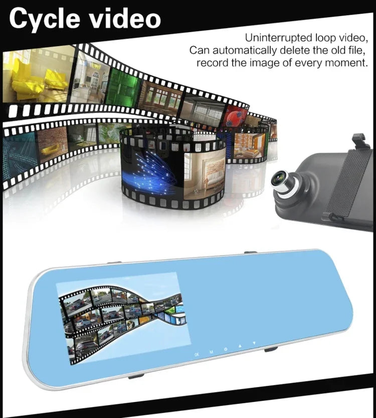 풀 HD 1080P 4.3인치 화면 디스플레이 듀얼 카메라 차량 DVR, 140도 광각, 야간 투시 / 주차 모니터링 / 루프 녹화 / 모션 감지 / G-센서 / TF 카드 지원, 4.3인치