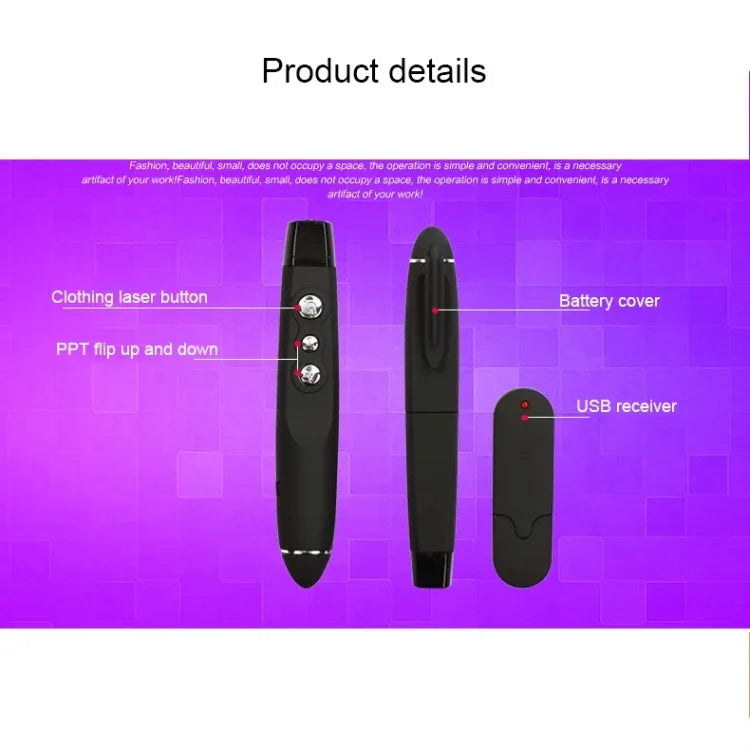 PP-1000 멀티미디어 프레젠테이션 리모컨 파워포인트 클릭커 2.4GHz RF 레이저 포인터 USB 수신기 포함