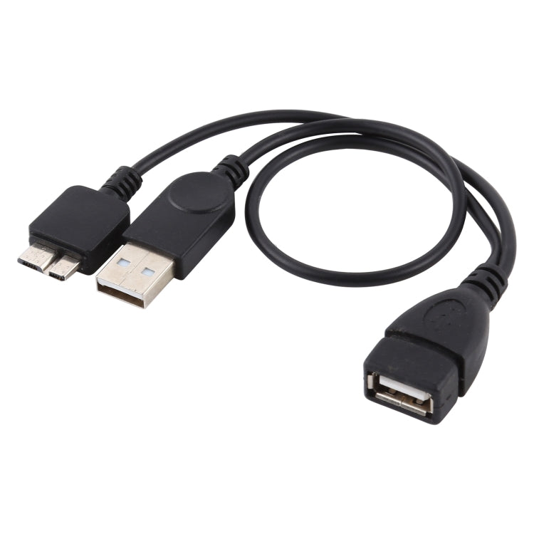 삼성 갤럭시 노트 III / N9000용 USB 2.0 AF to Micro-B + USB 2.0 OTG 케이블, 전원 포함, 길이: 24cm (블랙)