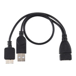 삼성 갤럭시 노트 III / N9000용 USB 2.0 AF to Micro-B + USB 2.0 OTG 케이블, 전원 포함, 길이: 24cm (블랙)