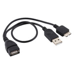 삼성 갤럭시 노트 III / N9000용 USB 2.0 AF to Micro-B + USB 2.0 OTG 케이블, 전원 포함, 길이: 24cm (블랙)