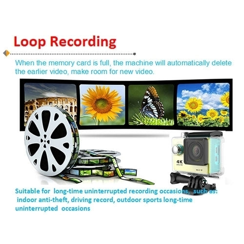H9 4K 울트라 HD1080P 12MP 2인치 LCD 스크린 WiFi 스포츠 카메라, 170도 광각 렌즈, 30m 방수, H9 4K (블랙)