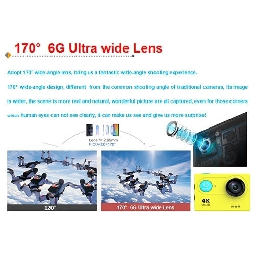 H9 4K 울트라 HD1080P 12MP 2인치 LCD 스크린 WiFi 스포츠 카메라, 170도 광각 렌즈, 30m 방수, H9 4K (블랙)