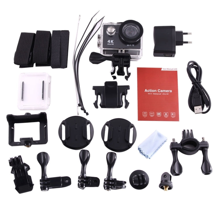 H9 4K 울트라 HD1080P 12MP 2인치 LCD 스크린 WiFi 스포츠 카메라, 170도 광각 렌즈, 30m 방수, H9 4K (블랙)