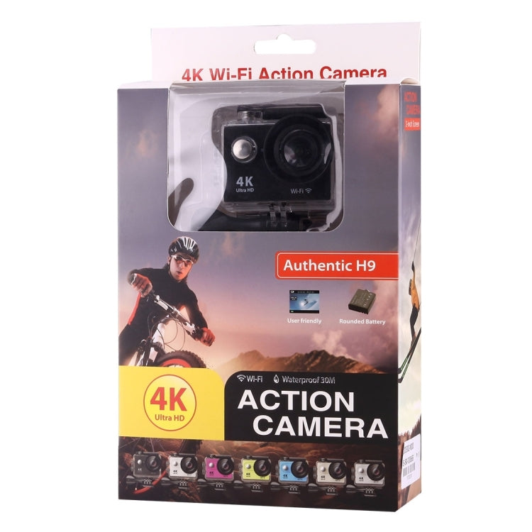 H9 4K 울트라 HD1080P 12MP 2인치 LCD 스크린 WiFi 스포츠 카메라, 170도 광각 렌즈, 30m 방수, H9 4K (블랙)