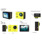 H9 4K 울트라 HD1080P 12MP 2인치 LCD 스크린 WiFi 스포츠 카메라, 170도 광각 렌즈, 30m 방수, H9 4K (블랙)