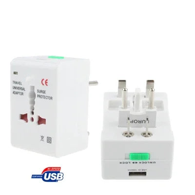범용 US / EU / AU / UK 여행용 AC 전원 어댑터 플러그 USB 충전 소켓 포함, USB 포트 포함