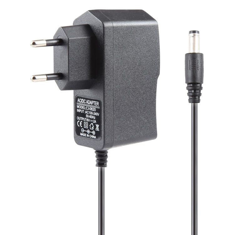 EU 플러그 AC 100-240V에서 DC 6V 2A 전원 어댑터, 팁: 5.5 x 2.1mm, 케이블 길이: 1.1m, EU 플러그 DC 6V 2A