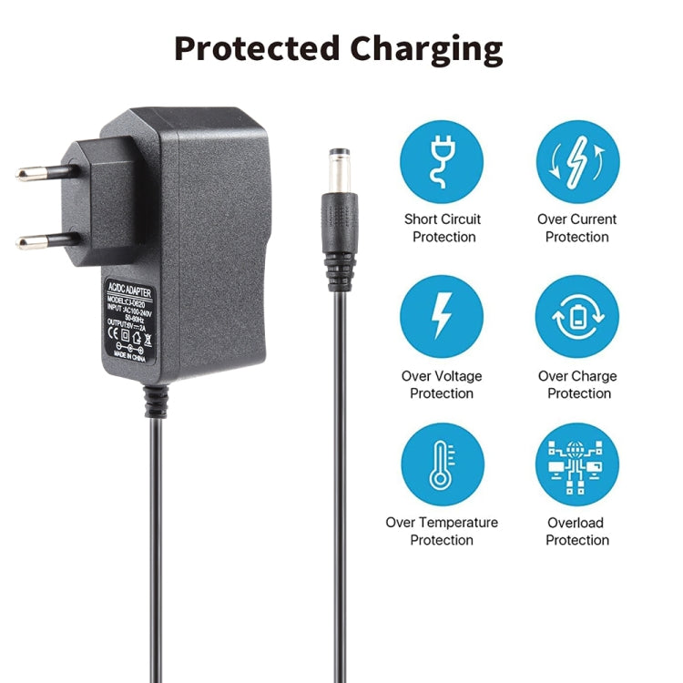 EU 플러그 AC 100-240V에서 DC 6V 2A 전원 어댑터, 팁: 5.5 x 2.1mm, 케이블 길이: 1.1m, EU 플러그 DC 6V 2A
