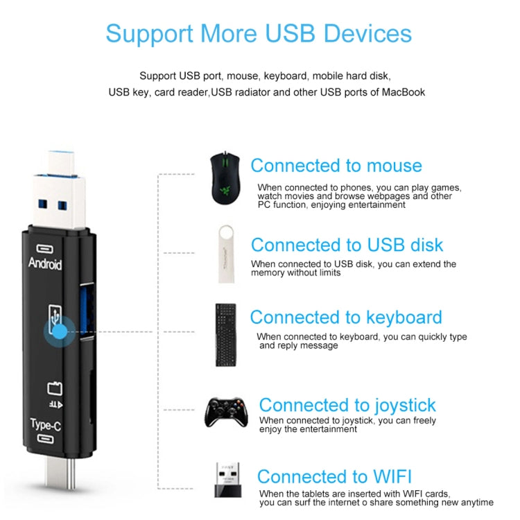 D-188 3-in-1 TF & USB to 마이크로 USB & 타입-C 카드 리더 OTG 어댑터 커넥터