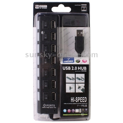 7포트 USB 허브 2.0 USB 분배기 고속 480Mbps ON/OFF 스위치 / 7개 LED, 7포트 (화이트), 7포트 (블랙)