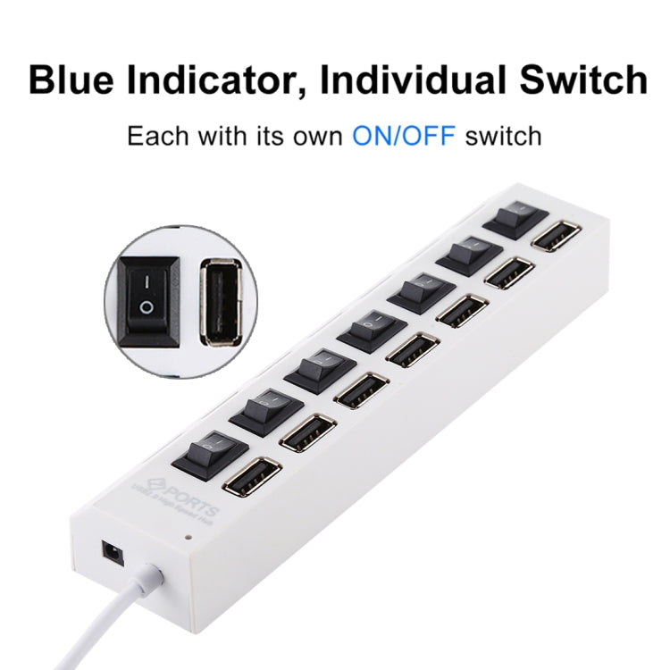 7포트 USB 허브 2.0 USB 분배기 고속 480Mbps ON/OFF 스위치 / 7개 LED, 7포트 (화이트), 7포트 (블랙)