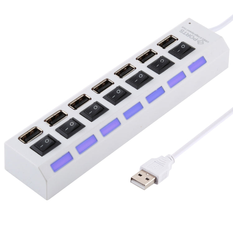 7포트 USB 허브 2.0 USB 분배기 고속 480Mbps ON/OFF 스위치 / 7개 LED, 7포트 (화이트), 7포트 (블랙)