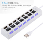 7포트 USB 허브 2.0 USB 분배기 고속 480Mbps ON/OFF 스위치 / 7개 LED, 7포트 (화이트), 7포트 (블랙)