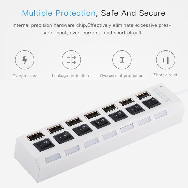 7포트 USB 허브 2.0 USB 분배기 고속 480Mbps ON/OFF 스위치 / 7개 LED, 7포트 (화이트), 7포트 (블랙)