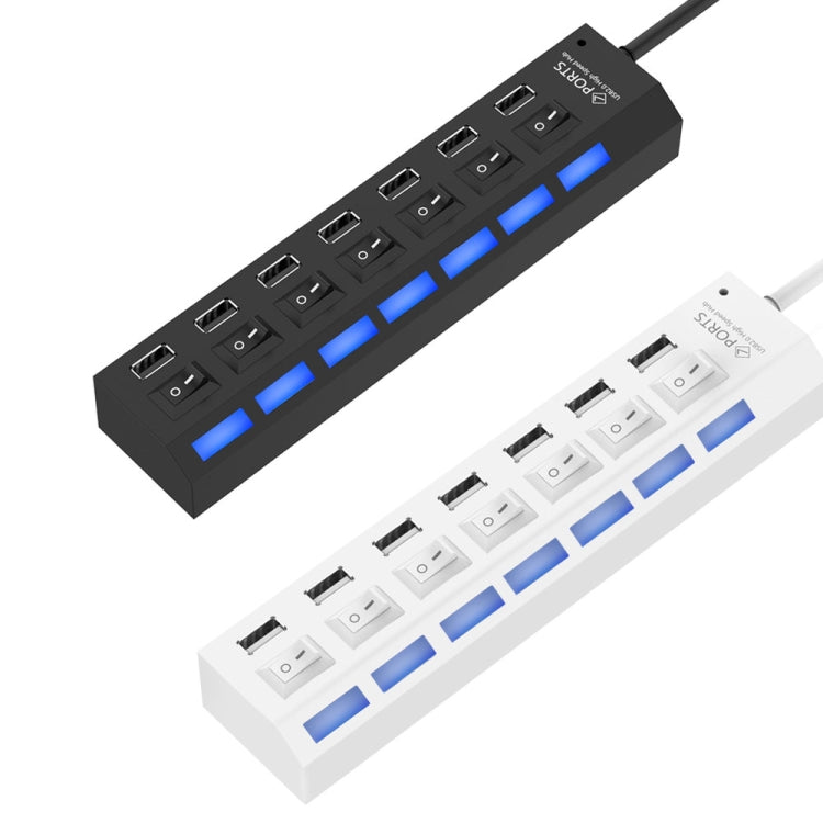 7포트 USB 허브 2.0 USB 분배기 고속 480Mbps ON/OFF 스위치 / 7개 LED, 7포트 (화이트), 7포트 (블랙)