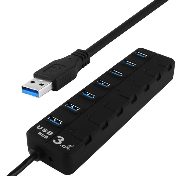7 Ports USB 3.0 Hub with Individual Switches for each Data Transfer Ports, 7 Ports (Black)