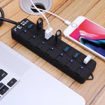 각 데이터 전송 포트별 개별 스위치가 있는 7포트 USB 3.0 허브, 7포트 (블랙)