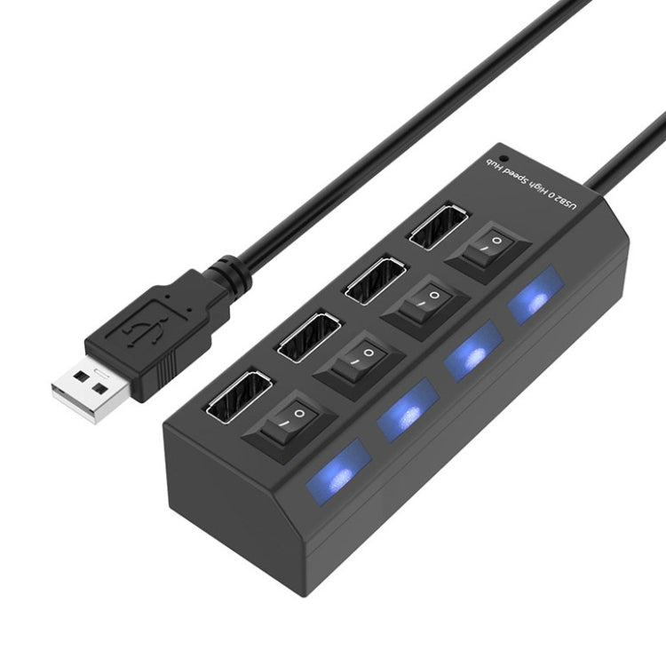 4포트 USB 허브 2.0 USB 분배기 고속 480Mbps ON/OFF 스위치, 4개 LED, 4포트 4LED (블랙)