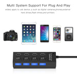 4포트 USB 허브 2.0 USB 분배기 고속 480Mbps ON/OFF 스위치, 4개 LED, 4포트 4LED (블랙)