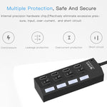 4포트 USB 허브 2.0 USB 분배기 고속 480Mbps ON/OFF 스위치, 4개 LED, 4포트 4LED (블랙)