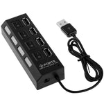 4포트 USB 허브 2.0 USB 분배기 고속 480Mbps ON/OFF 스위치, 4개 LED, 4포트 4LED (블랙)