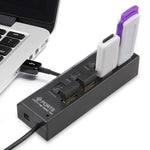 4포트 USB 허브 2.0 USB 분배기 고속 480Mbps ON/OFF 스위치, 4개 LED, 4포트 4LED (블랙)