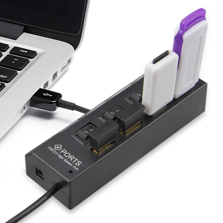 4포트 USB 허브 2.0 USB 분배기 고속 480Mbps ON/OFF 스위치, 4개 LED, 4포트 4LED (블랙)